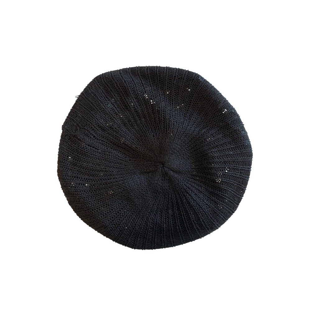 Black Crochet Knit Beret Slouchy Parisian Style Tam Hat